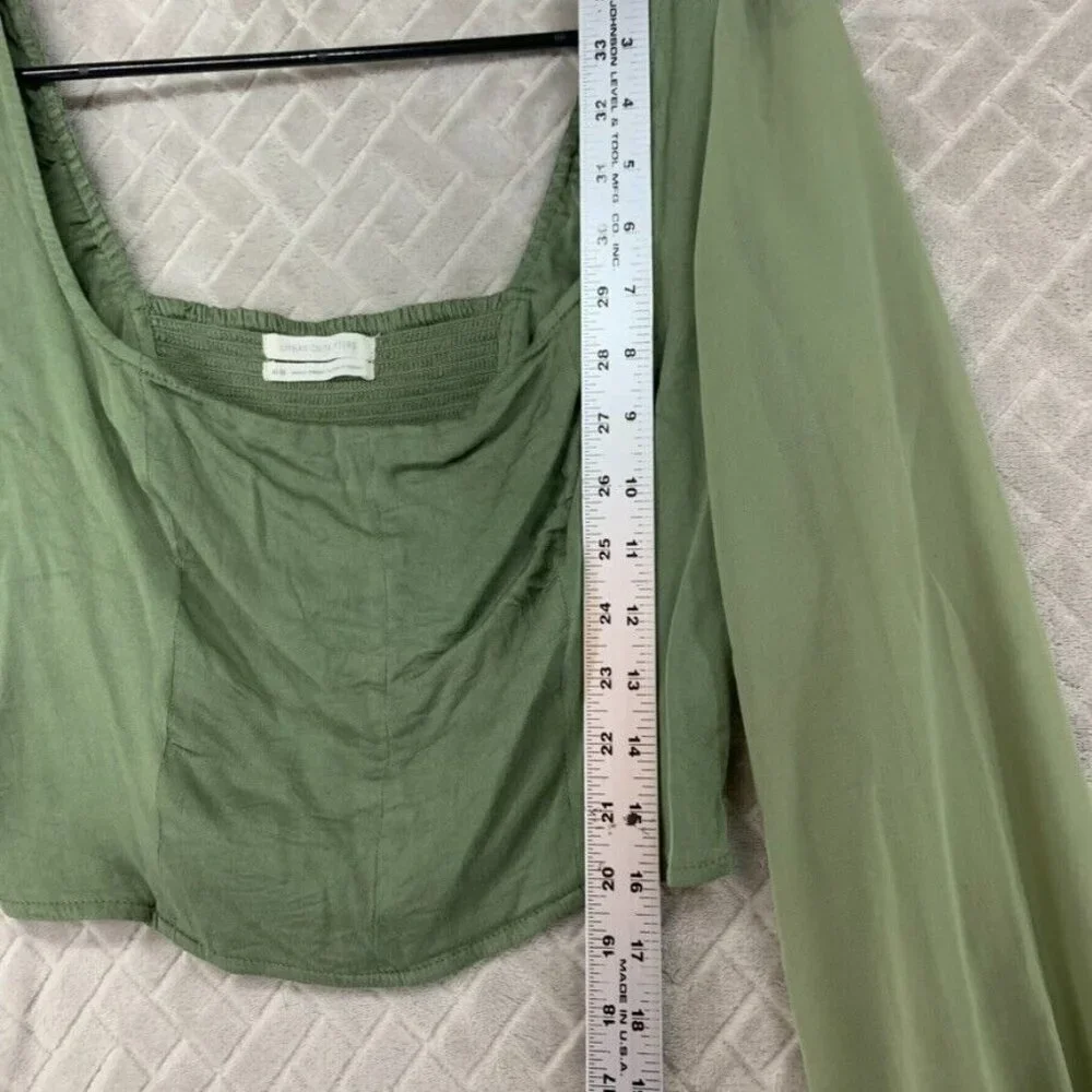 Urban Outfitters Womans Medium Crop Top Green Long Sheer Sleeve Smocked Back - Picture 9 of 16